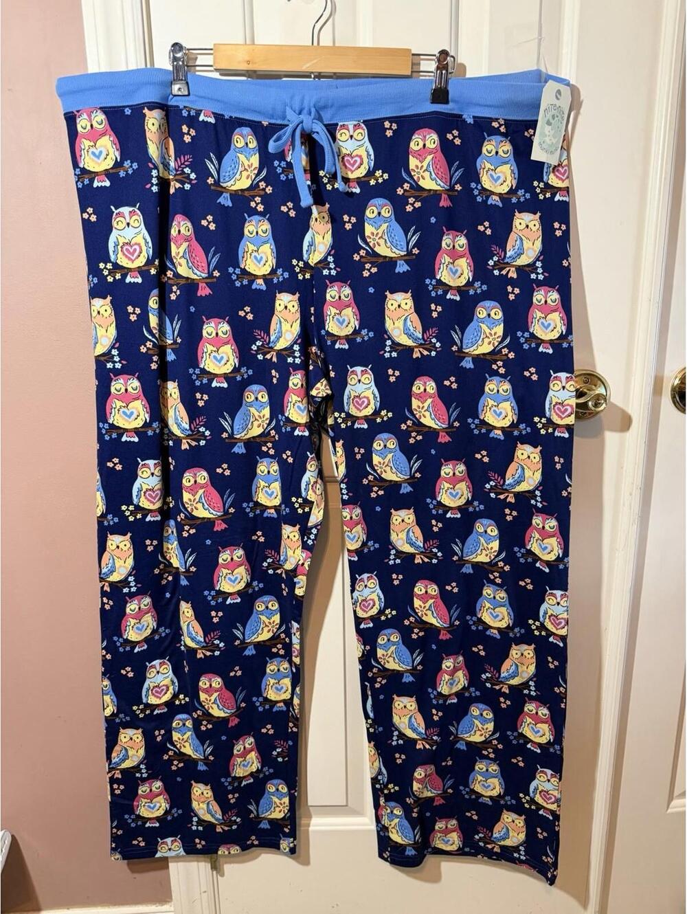 Nite Nite Munki Munki Pajama Pants Womens 3X Blue Owl Print Lounge Pants New
